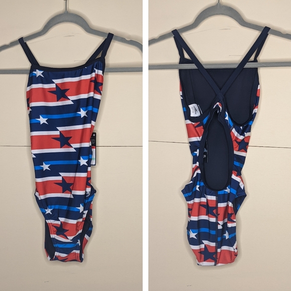 NWT Speedo Red White and Blue Prolt Flyback One Piece Swimsuit - Picture 3 of 5